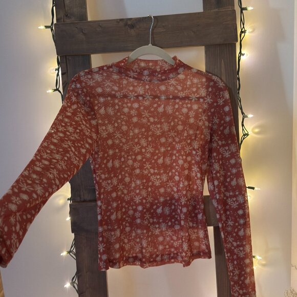 Black Tape_ Semi-Sheer Terracotta Coloured Top (Size Medium) - Picture 2 of 8